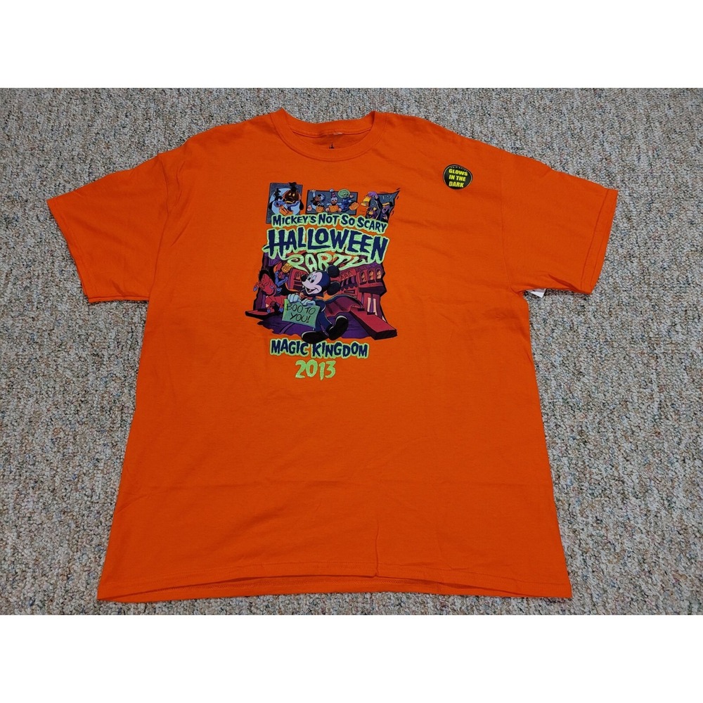 Disney Mickeys Not So Scary Halloween Party Shirt Men XL Orange Glow In The Dark